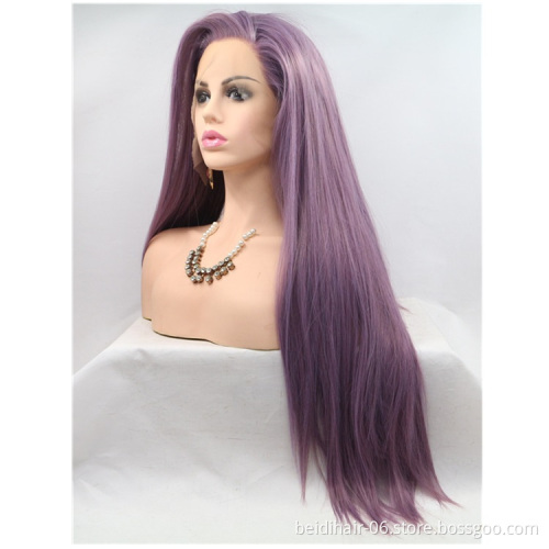 Popular Purple Color Quality Synthetic Fibre Hair  Lace Front Wigs